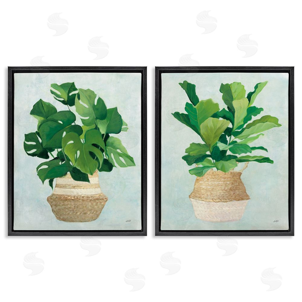 Julia Purinton Serene Monstera Indoor Plant Minimal Black Floating Frame Canvas Wall Art Print