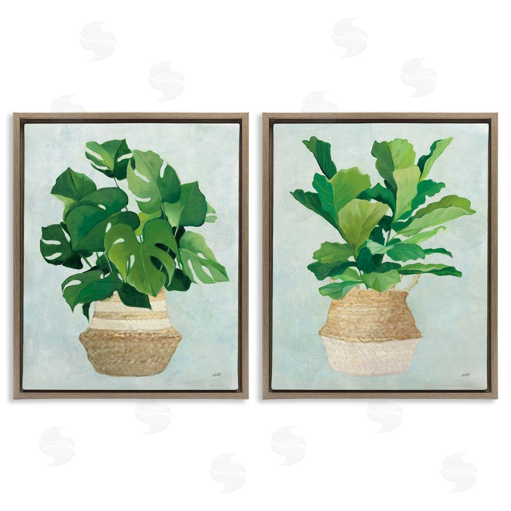 Julia Purinton Serene Monstera Indoor Plant Minimal Brown Floating Frame Canvas Wall Art Print