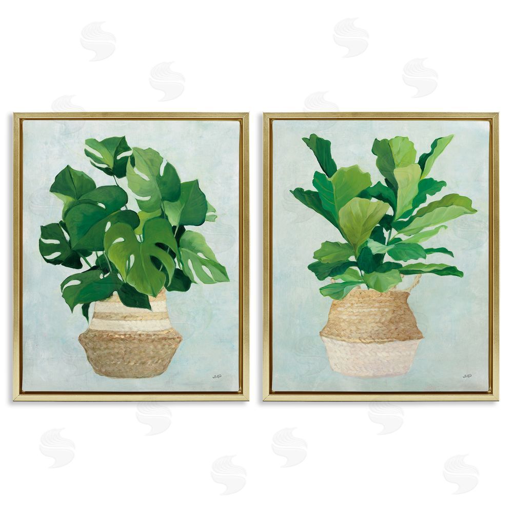 Julia Purinton Serene Monstera Indoor Plant Minimal Gold Floating Frame Canvas Wall Art Print