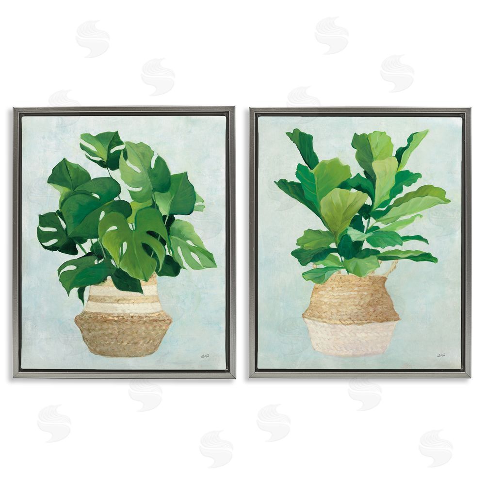 Julia Purinton Serene Monstera Indoor Plant Minimal Gray Floating Frame Canvas Wall Art Print