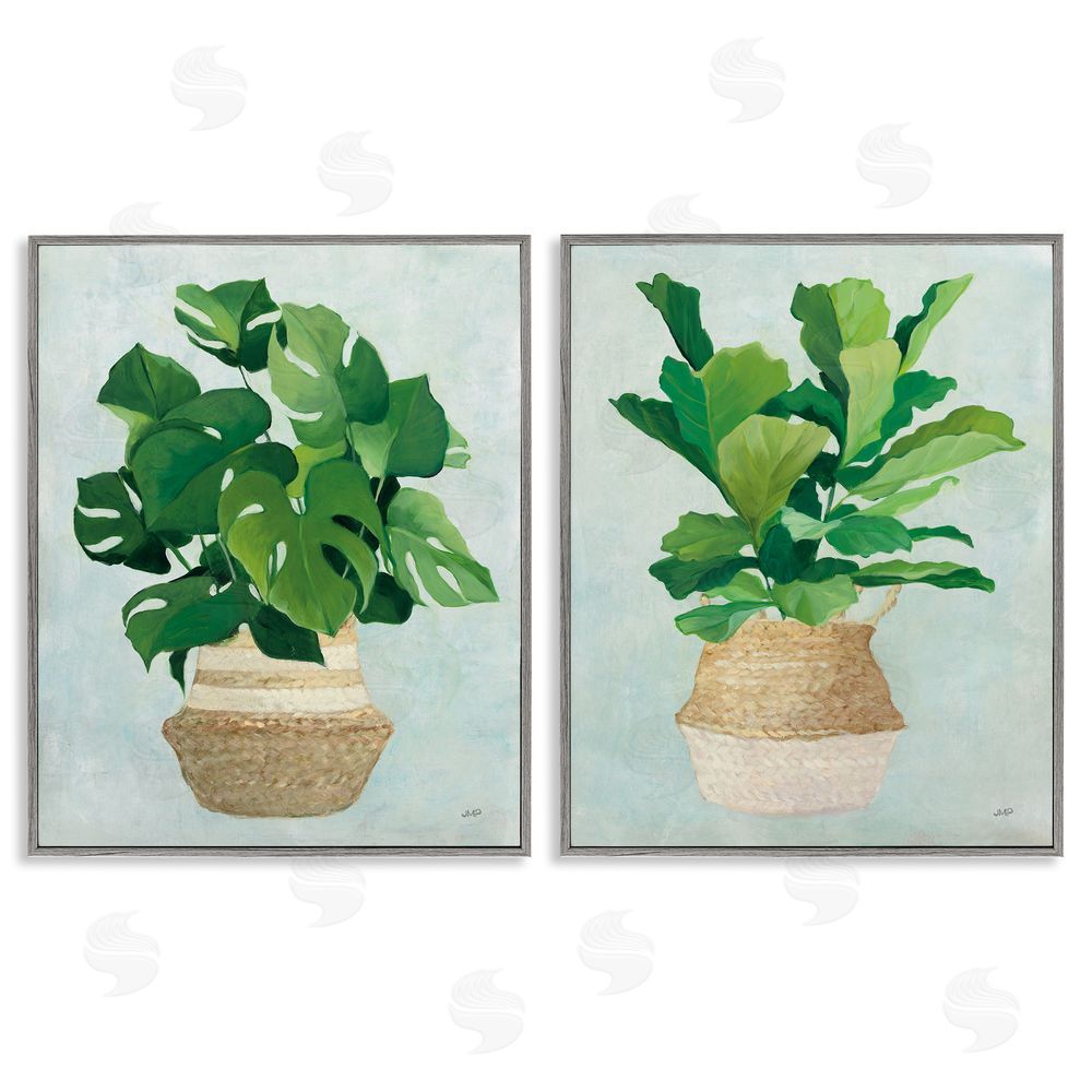 Julia Purinton Serene Monstera Indoor Plant Minimal Gray Framed Giclee Wall Art Print