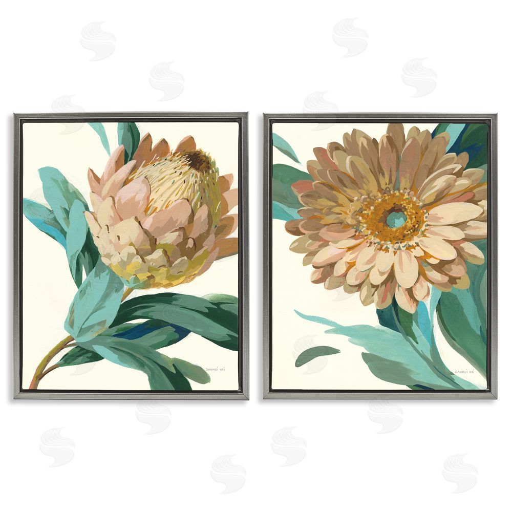 Danhui Nai Garden Flower Details Minimal Gray Floating Frame Canvas Wall Art Print