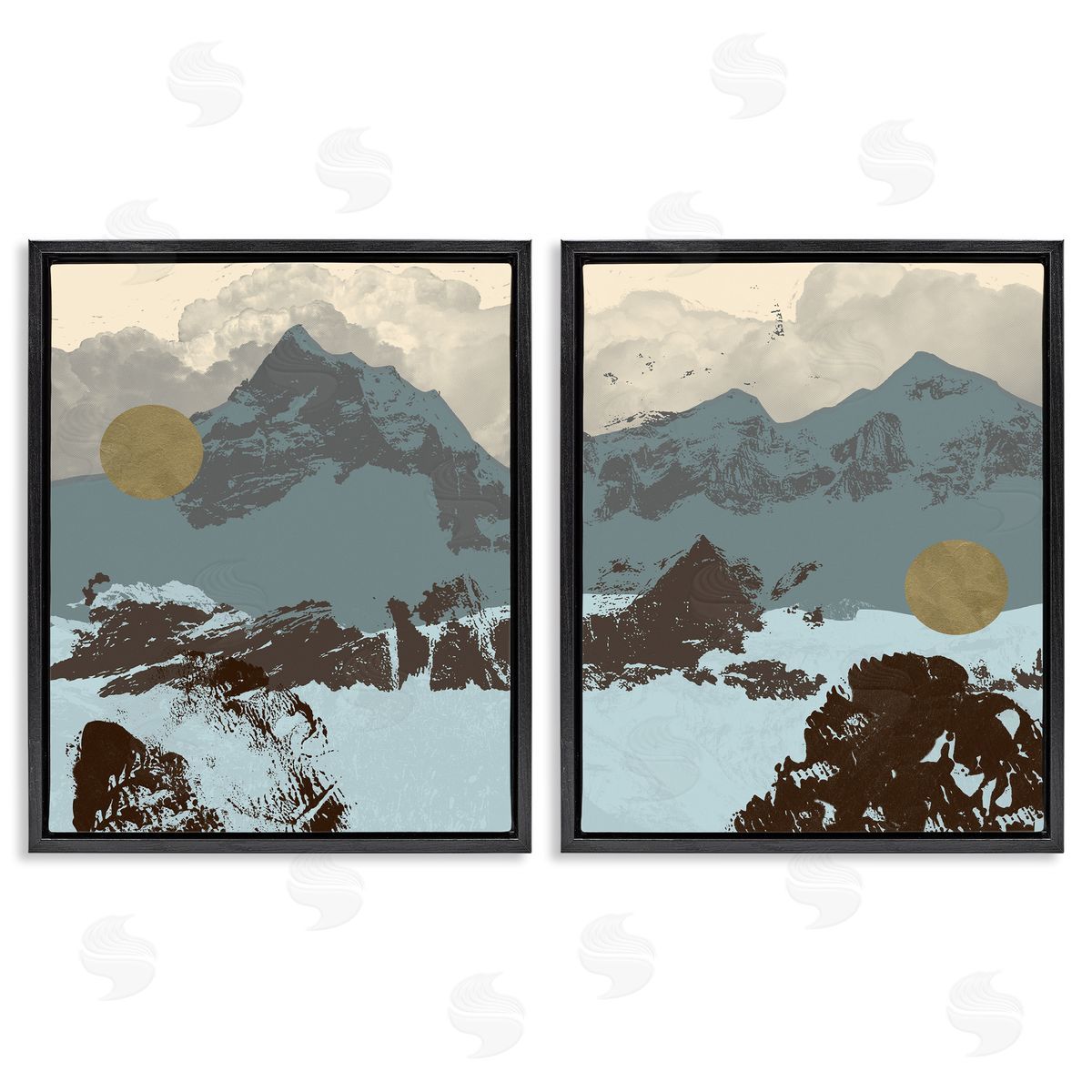 Mountain Range over Abstract Black Floating Frame Canvas Wall Art, Home Decor by Jacob Green