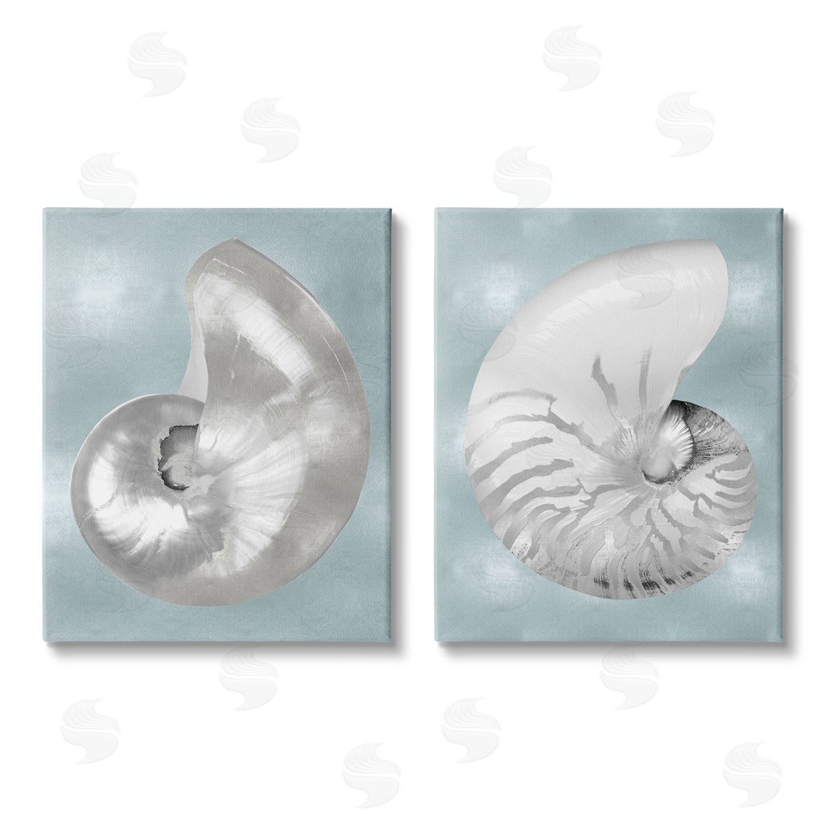 Caroline Kelly Minimal Nautilus Shell Silver Glam Canvas Wall Art Print