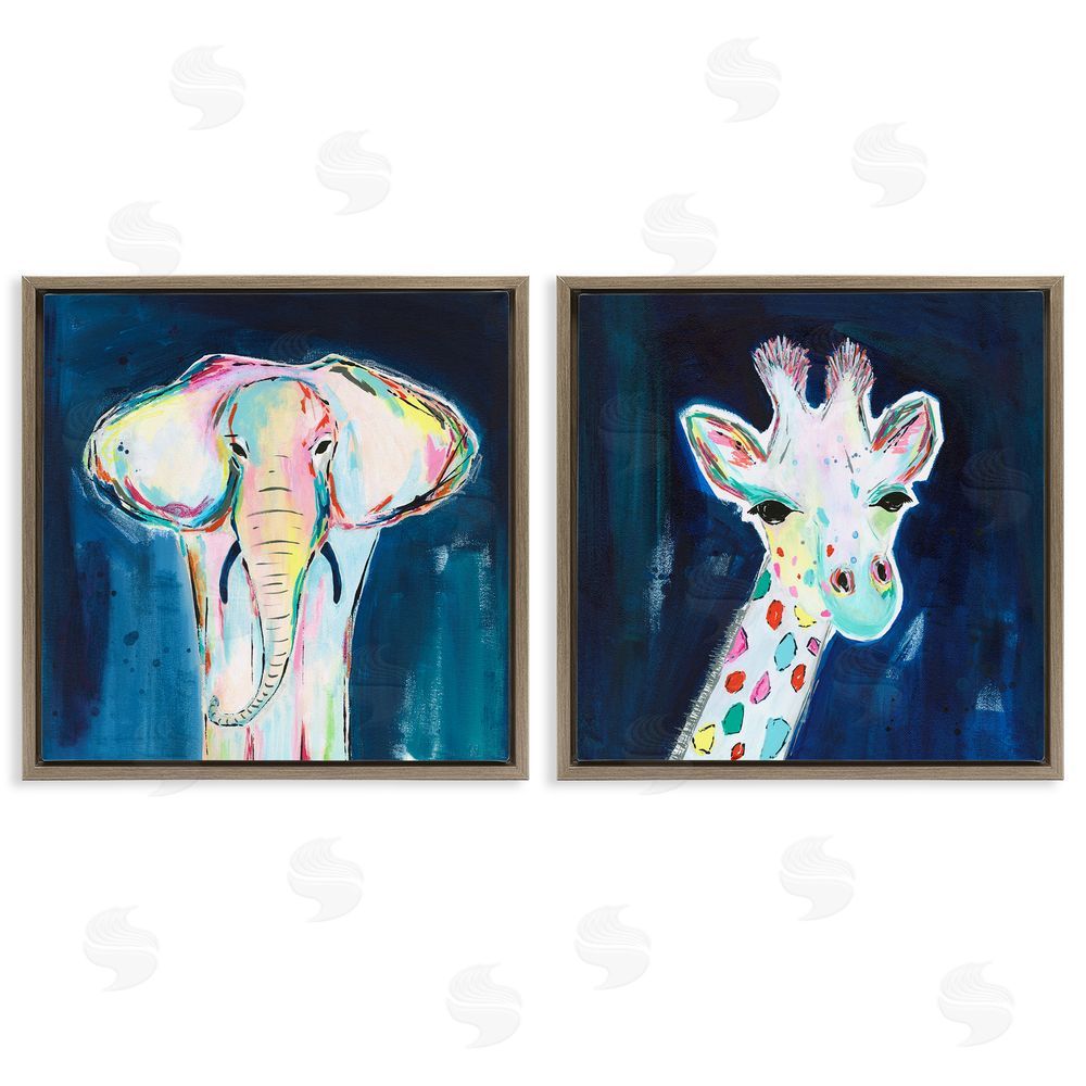 Jennifer McCully Colorful Safari Animal Portraits Brown Floating Frame Canvas Wall Art Print