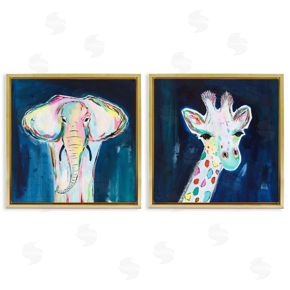 Jennifer McCully Colorful Safari Animal Portraits Gold Floating Frame Canvas Wall Art Print
