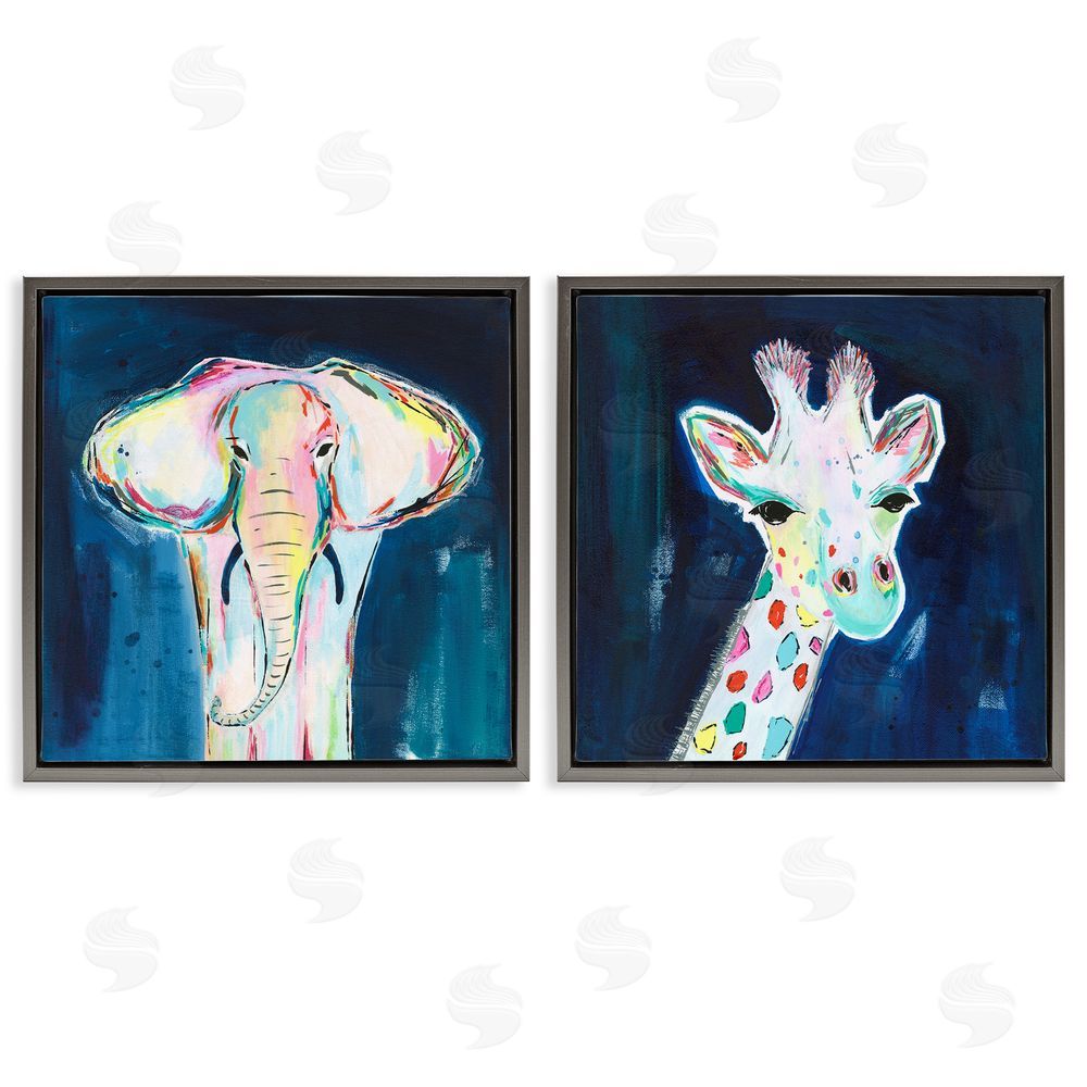 Jennifer McCully Colorful Safari Animal Portraits Gray Floating Frame Canvas Wall Art Print