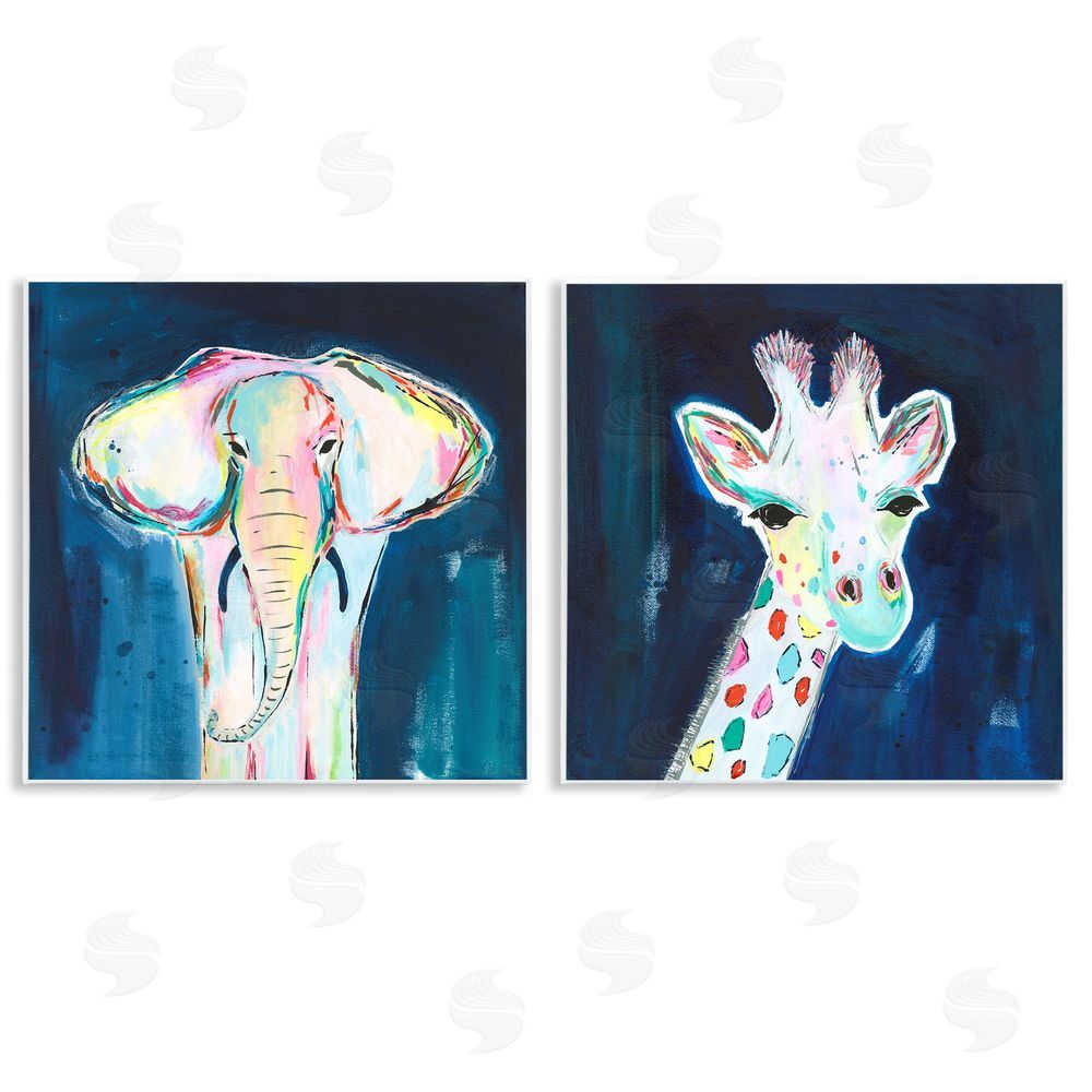 Jennifer McCully Colorful Safari Animal Portraits Wooden Wall Plaque Art Print