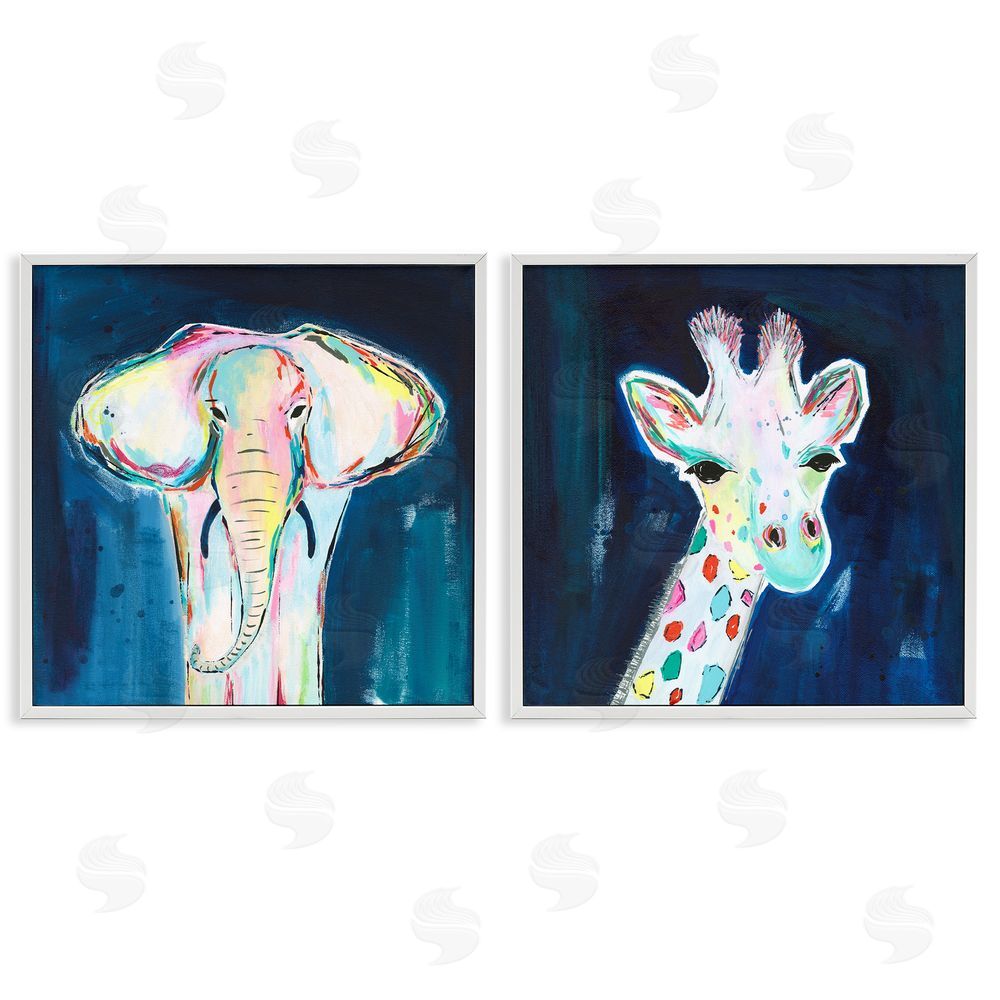 Jennifer McCully Colorful Safari Animal Portraits White Framed Giclee Wall Art Print