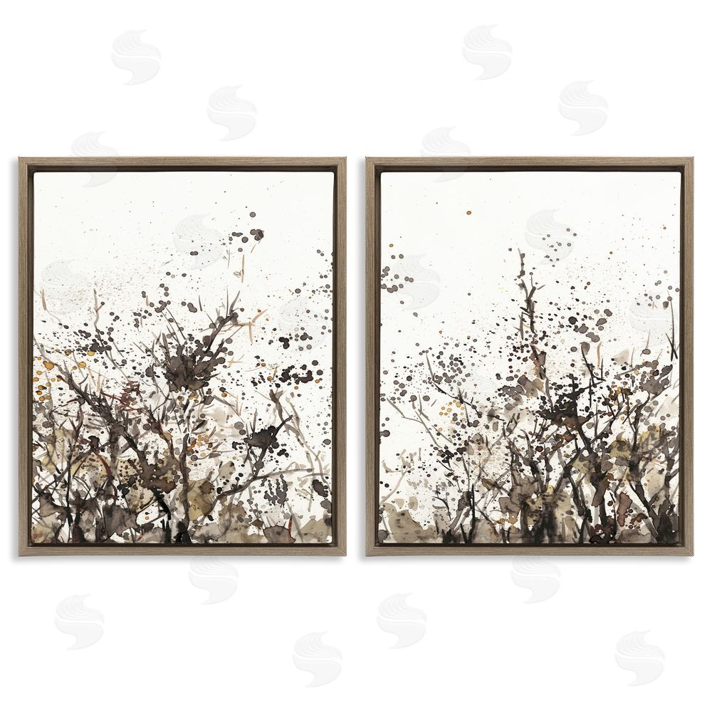 Samuel Dixon Watercolor Field of Grassy Weeds Brown Floating Frame Canvas Wall Art Print