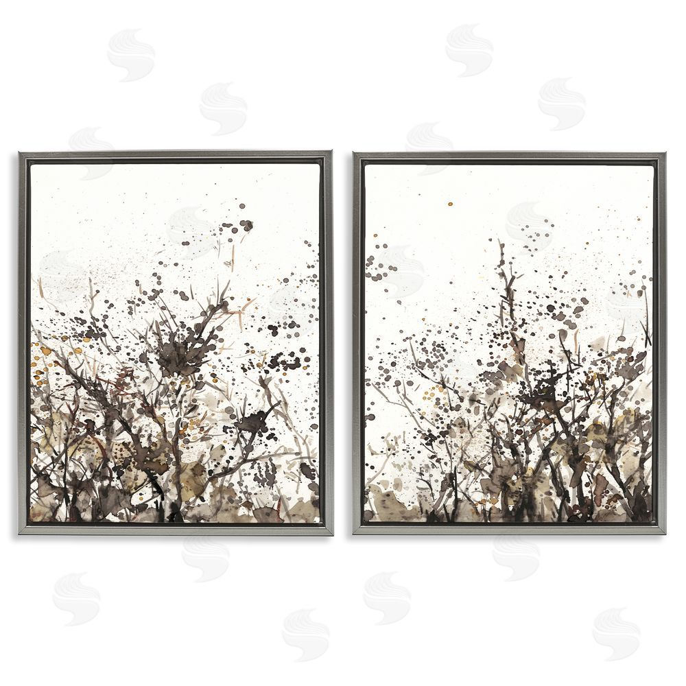 Samuel Dixon Watercolor Field of Grassy Weeds Gray Floating Frame Canvas Wall Art Print