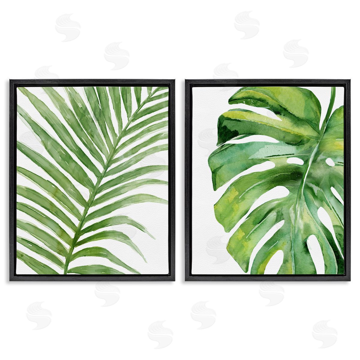 Minimal Tropical Green Palms Black Floating Frame Canvas Wall Art, Home Decor by Carson Lyons