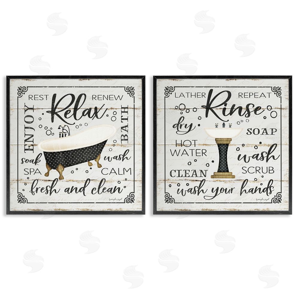 Jennifer Pugh Chic Bathroom Bath and Sink Cleanliness Phrases Black Framed Giclee Wall Art Print