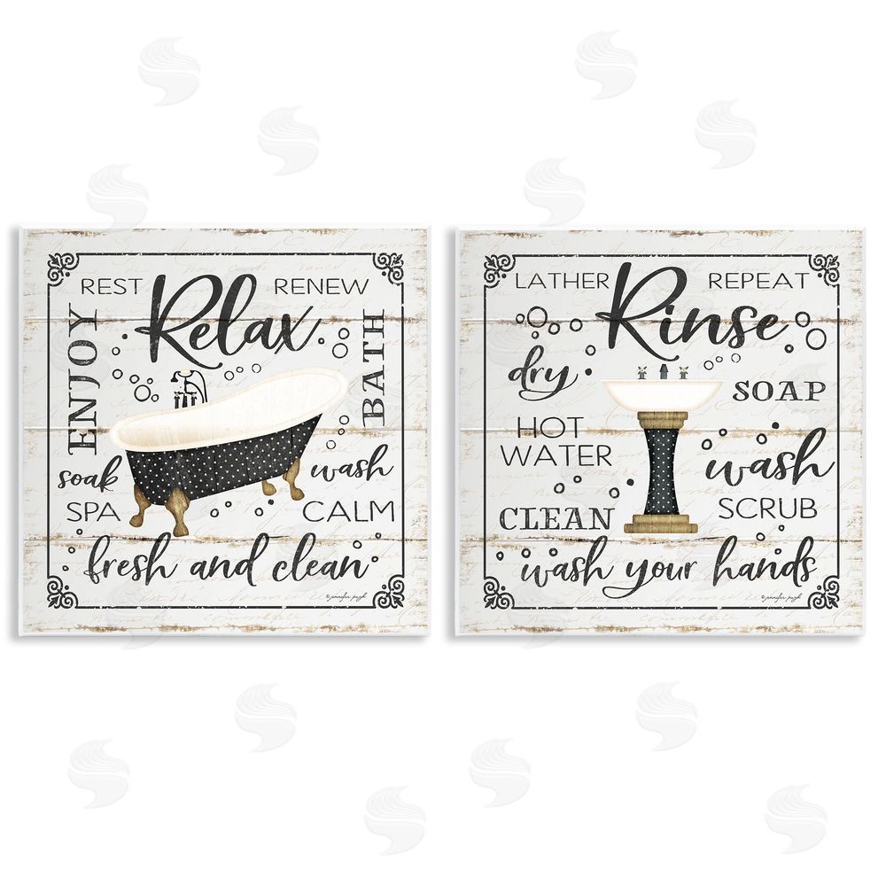 Jennifer Pugh Chic Bathroom Bath and Sink Cleanliness Phrases Wooden Wall Plaque Art Print