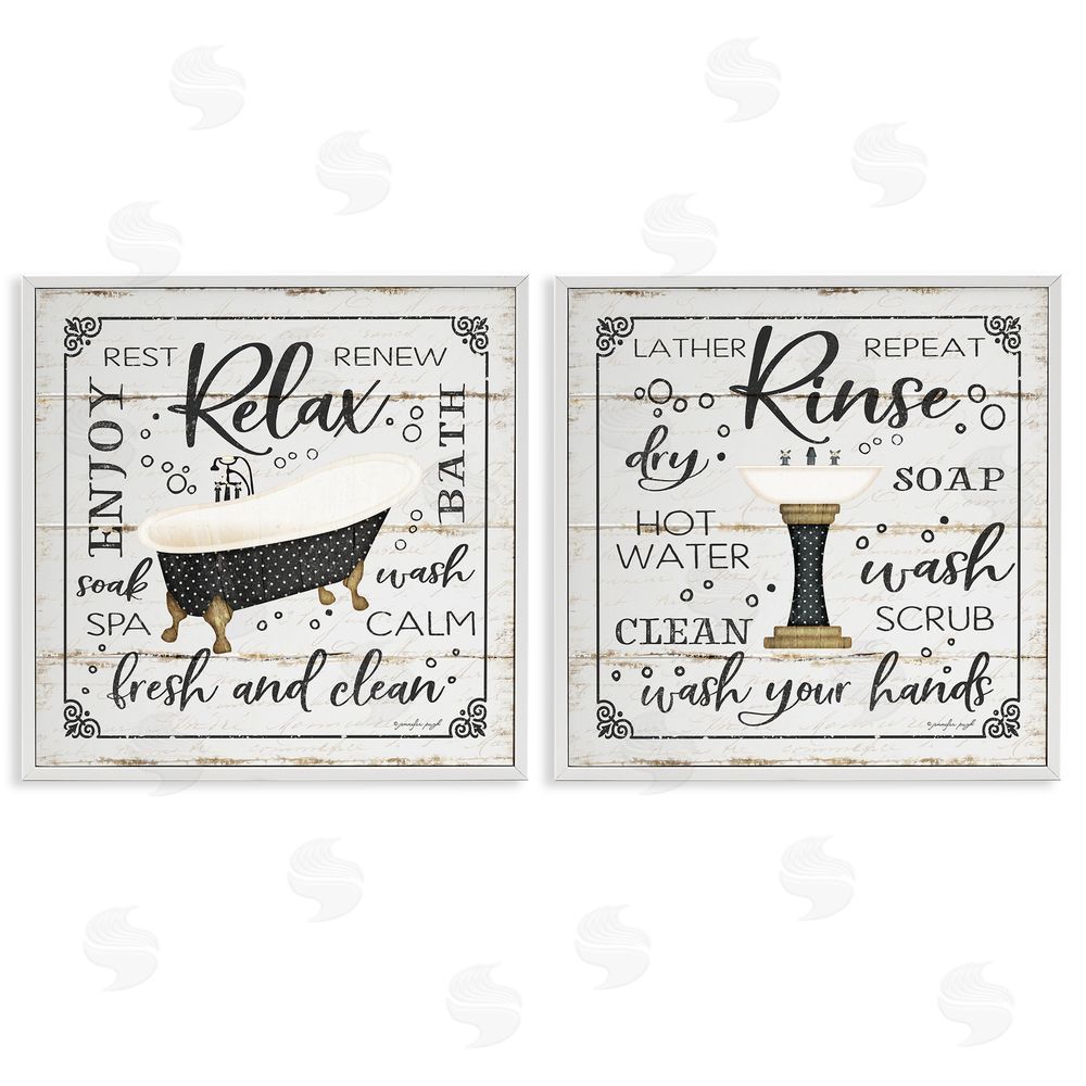 Jennifer Pugh Chic Bathroom Bath and Sink Cleanliness Phrases White Framed Giclee Wall Art Print