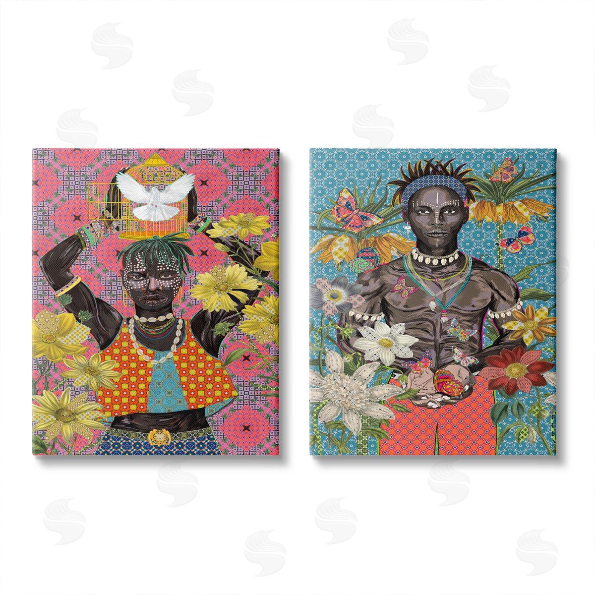 Sangita Bachelet Male Figures with Florals & Geometric Patterns Canvas Wall Art Print
