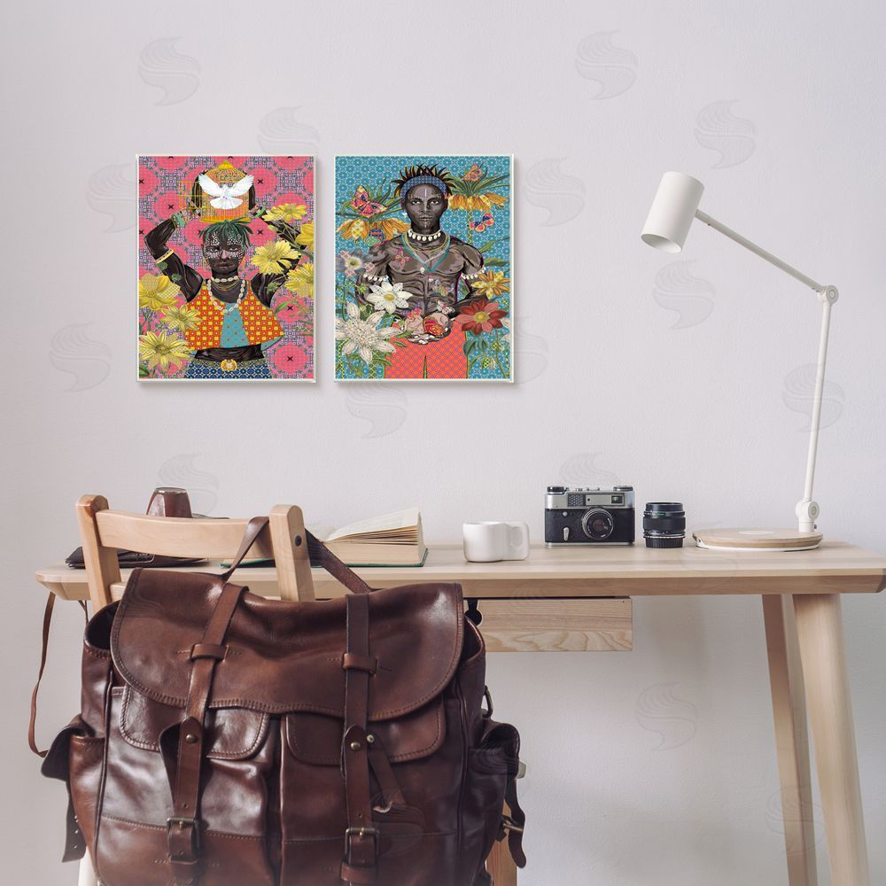 Sangita Bachelet Male Figures with Florals & Geometric Patterns Canvas Wall Art Print in Room