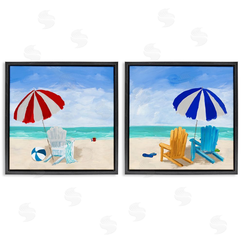 Julie DeRice Beach Chairs at Shore Summer Scene Black Floating Frame Canvas Wall Art Print