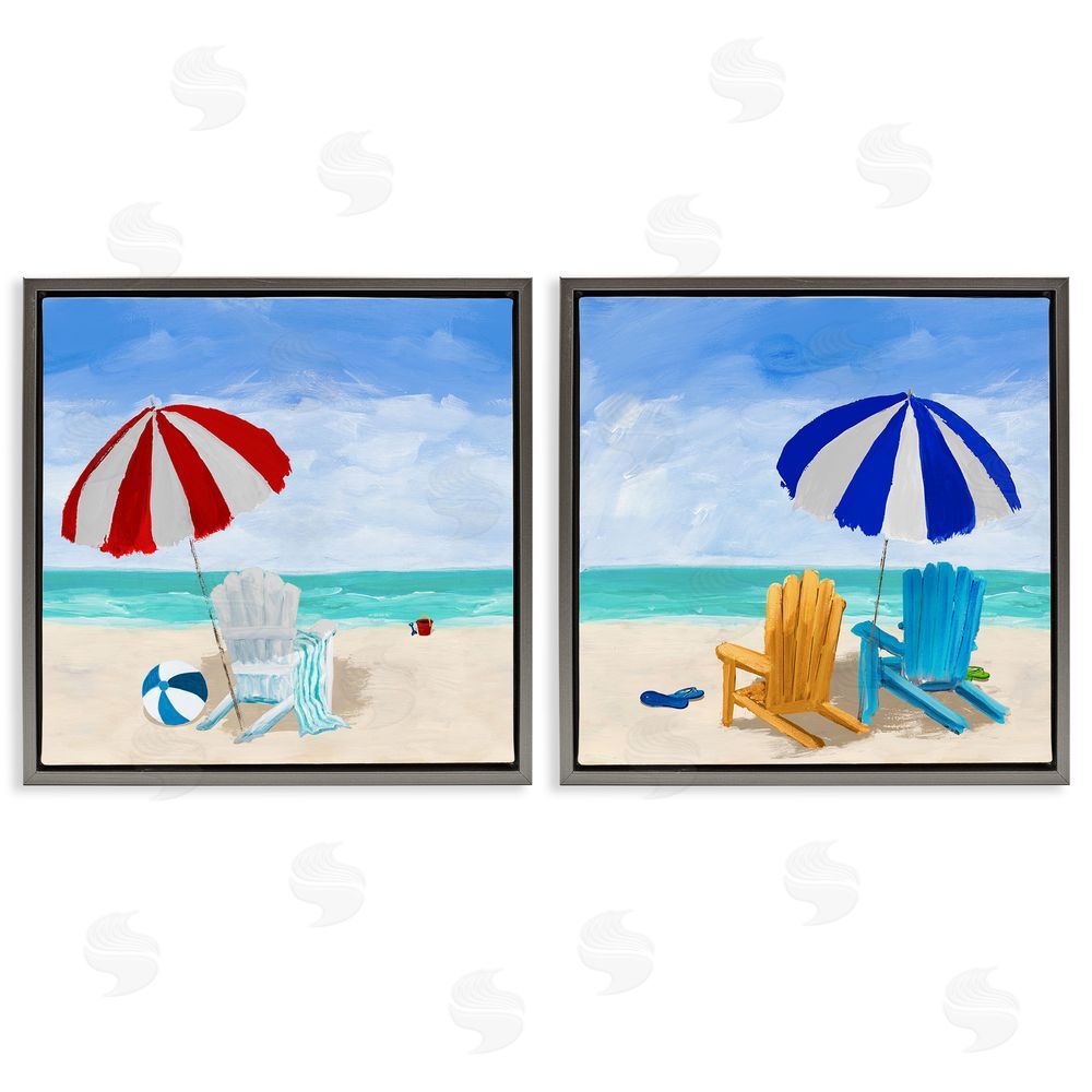 Julie DeRice Beach Chairs at Shore Summer Scene Gray Floating Frame Canvas Wall Art Print