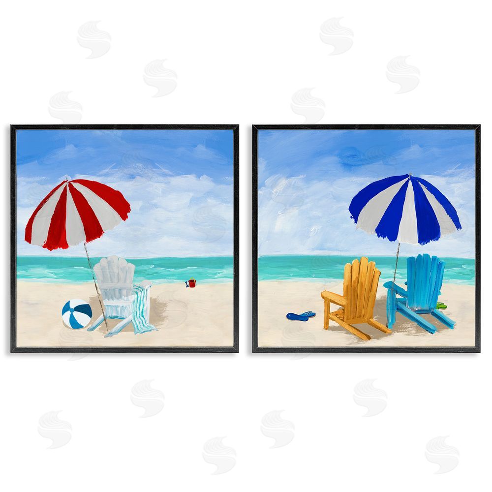 Julie DeRice Beach Chairs at Shore Summer Scene Black Framed Giclee Wall Art Print