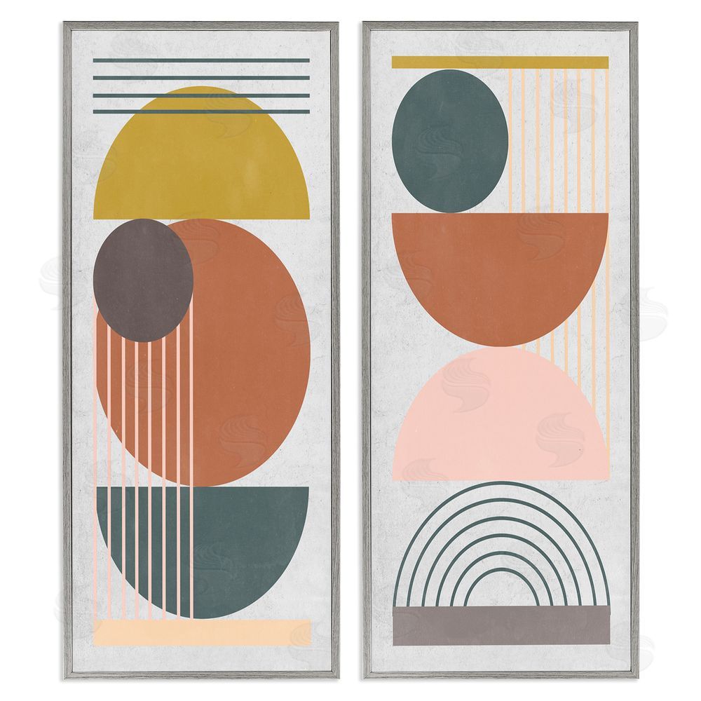 Melissa Wang Geometric Study of Lines Arches Circles Gray Framed Giclee Wall Art Print