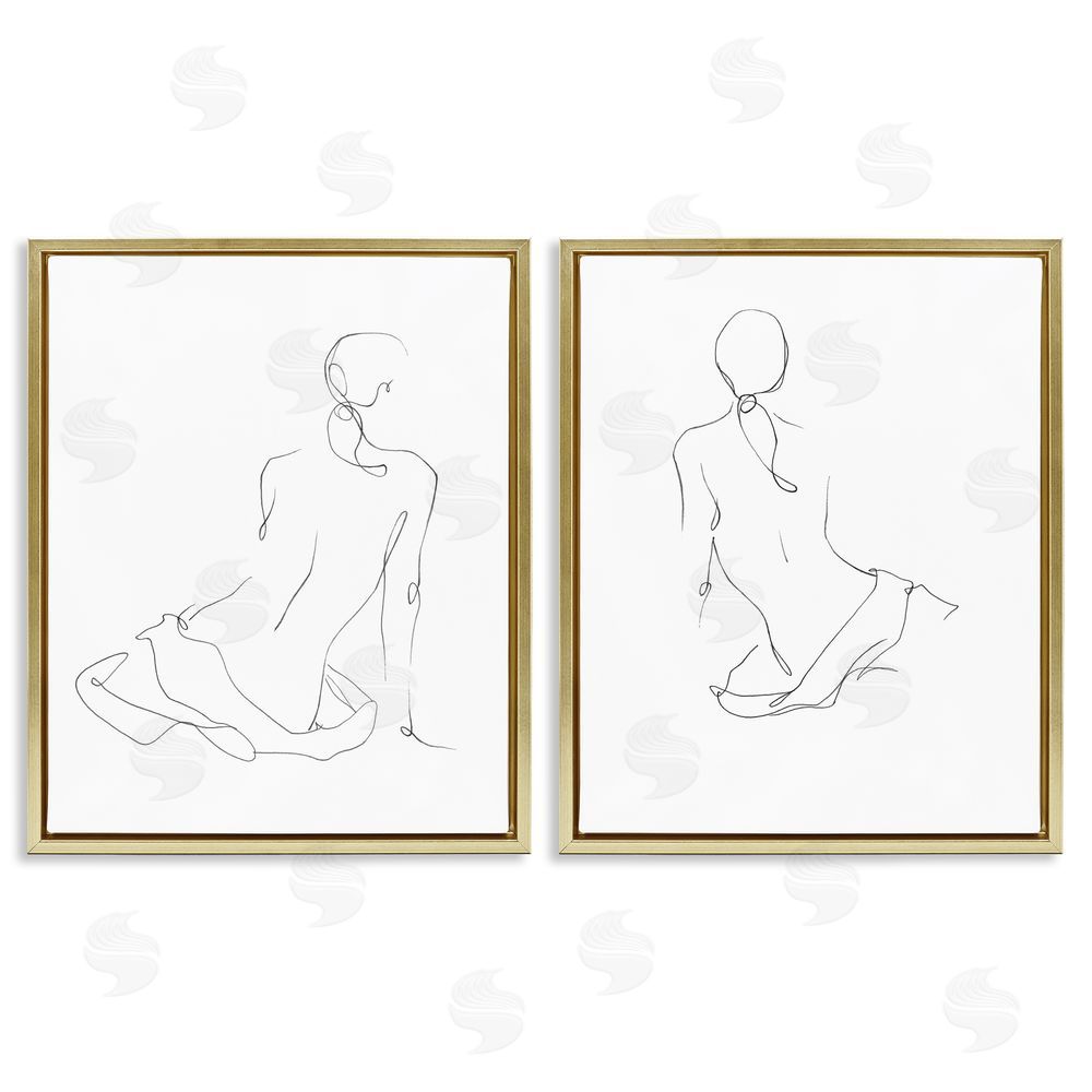 Ethan Harper Female Gesture Drawings Minimalist Gold Floating Frame Canvas Wall Art Print