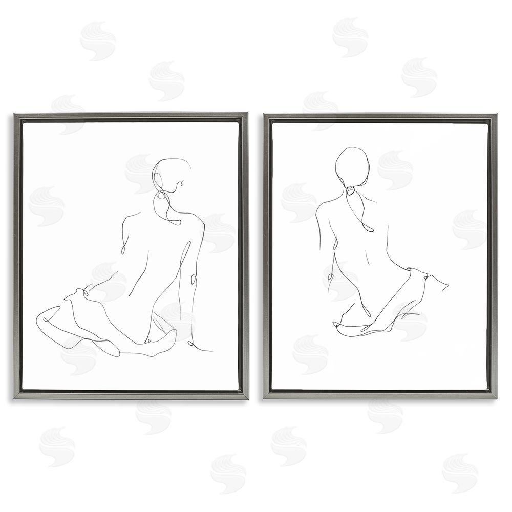 Ethan Harper Female Gesture Drawings Minimalist Gray Floating Frame Canvas Wall Art Print