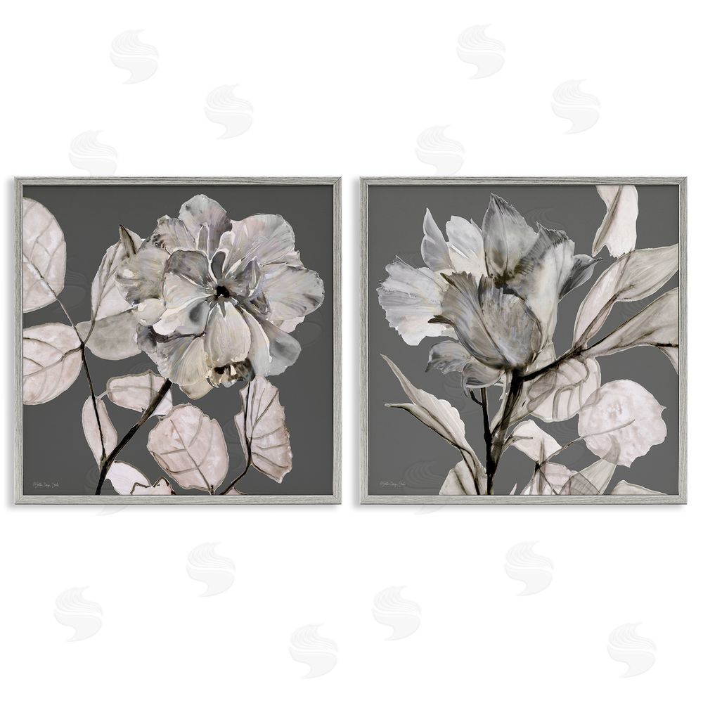 Stellar Design Studio Gray Floral Close Up with Neutral Flowers Gray Framed Giclee Wall Art Print