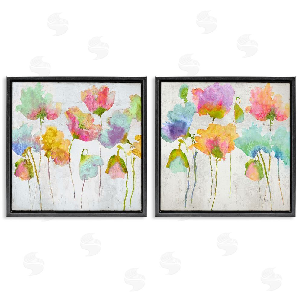 Vanessa Austin Delicate Watercolor Florals Blooming Pink Blue Black Floating Frame Canvas Wall Art Print