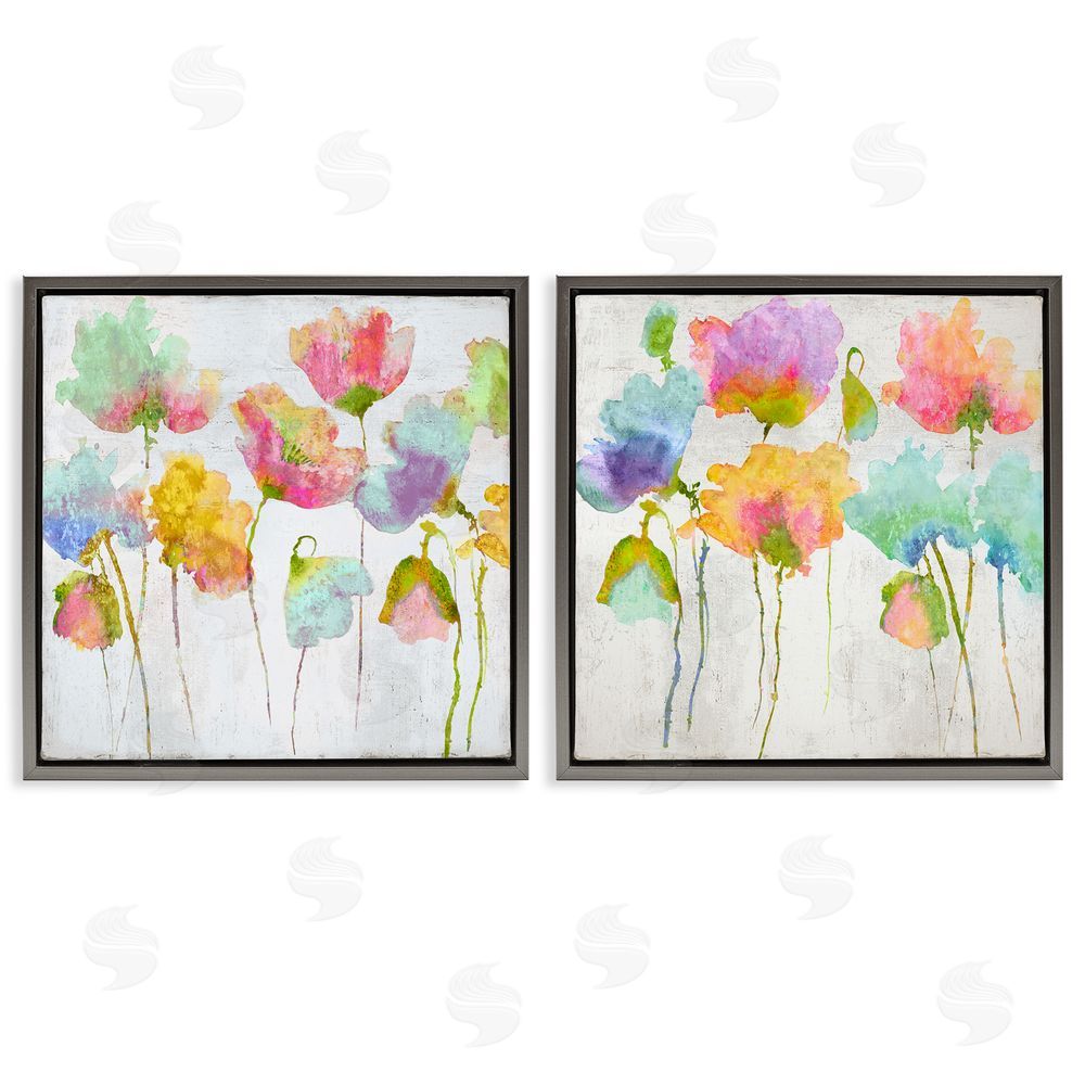 Vanessa Austin Delicate Watercolor Florals Blooming Pink Blue Gray Floating Frame Canvas Wall Art Print