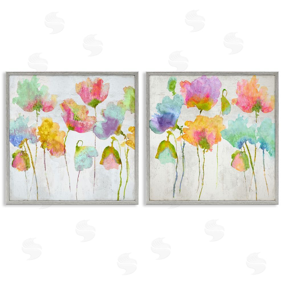 Vanessa Austin Delicate Watercolor Florals Blooming Pink Blue Gray Framed Giclee Wall Art Print