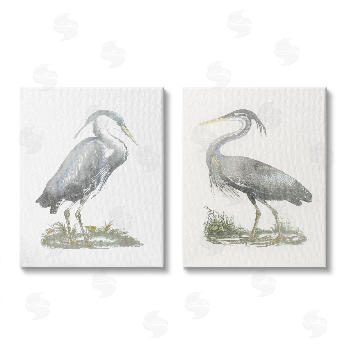 John Selby Minimalist Vintage Cranes Marshland Birds Canvas Wall Art Print