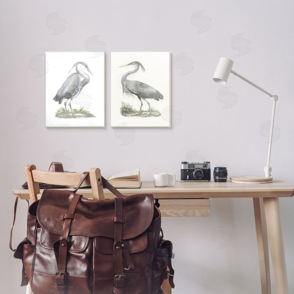 John Selby Minimalist Vintage Cranes Marshland Birds Canvas Wall Art Print in Room