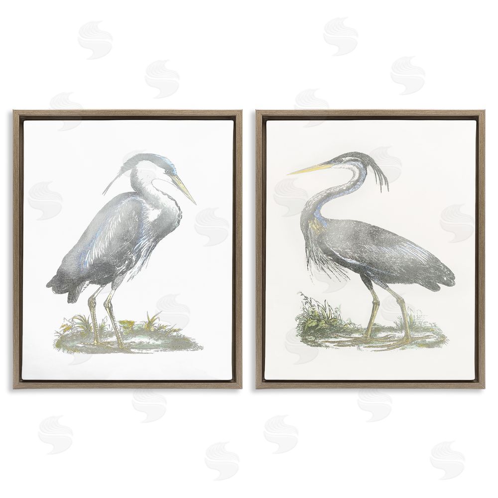 John Selby Minimalist Vintage Cranes Marshland Birds Brown Floating Frame Canvas Wall Art Print