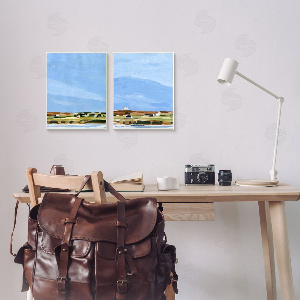 Emma Scarvey Abstract Seaside Town Landscape Canvas Wall Art Print in Room