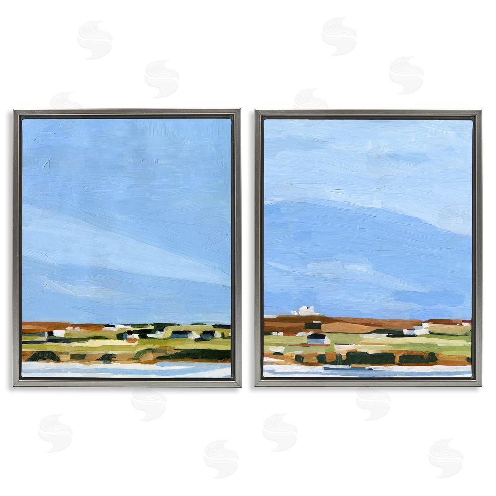 Emma Scarvey Abstract Seaside Town Landscape Gray Floating Frame Canvas Wall Art Print