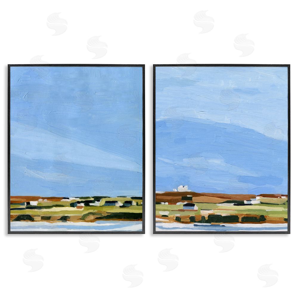 Emma Scarvey Abstract Seaside Town Landscape Black Framed Giclee Wall Art Print
