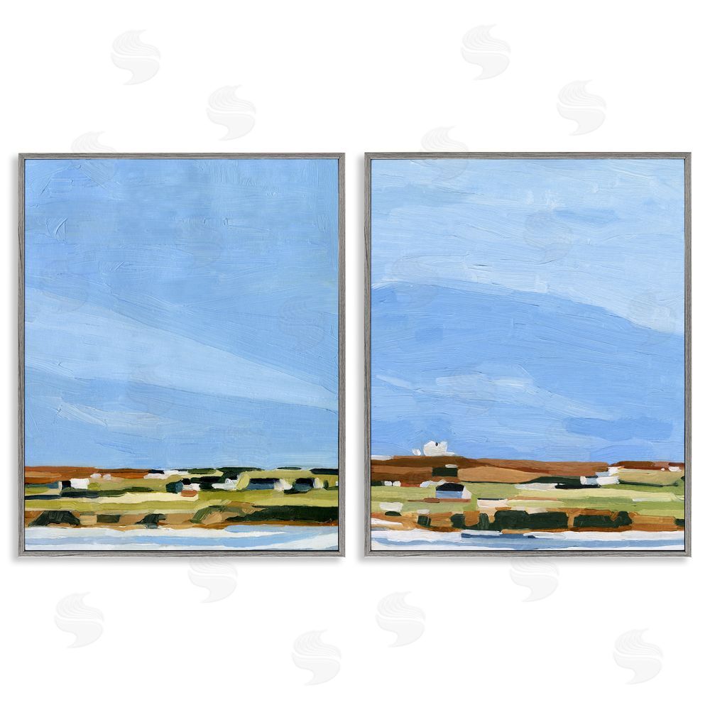 Emma Scarvey Abstract Seaside Town Landscape Gray Framed Giclee Wall Art Print