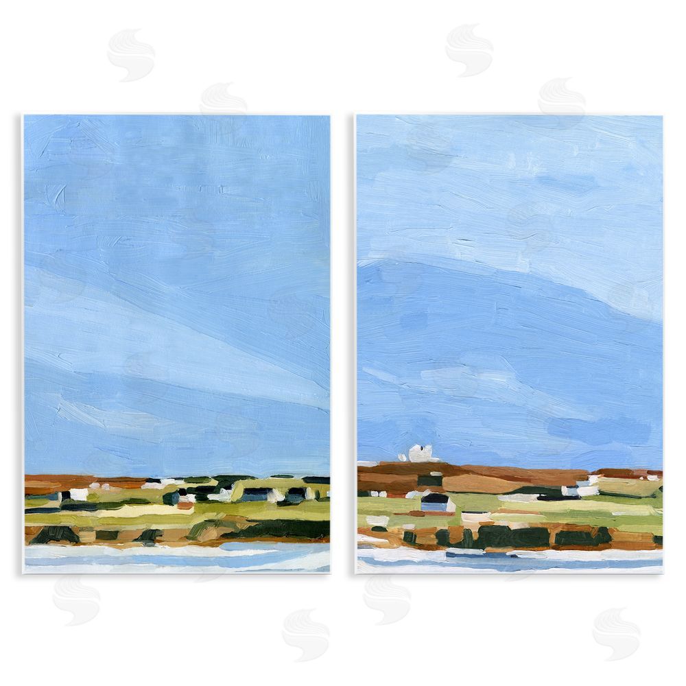 Emma Scarvey Abstract Seaside Town Landscape Wooden Wall Plaque Art Print