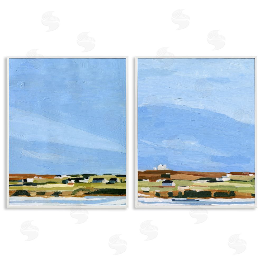 Emma Scarvey Abstract Seaside Town Landscape White Framed Giclee Wall Art Print