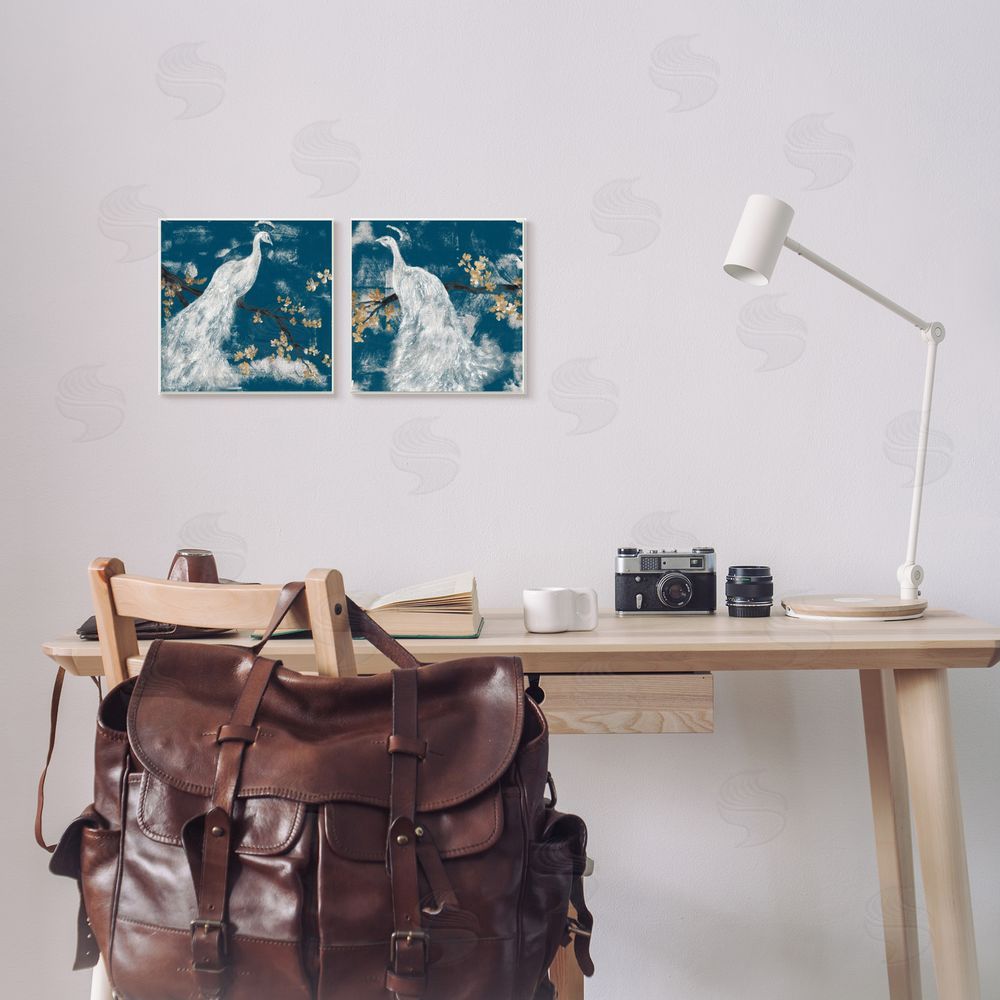 Jennifer Goldberger Mystical Peacock Floral Tree Blossoms Canvas Wall Art Print in Room