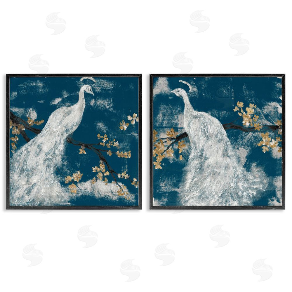 Jennifer Goldberger Mystical Peacock Floral Tree Blossoms Black Framed Giclee Wall Art Print
