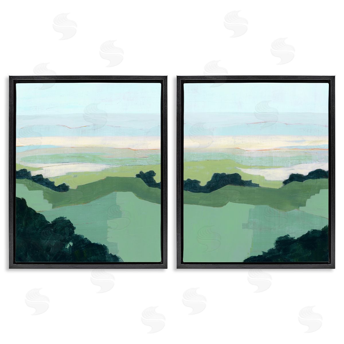 Hill Side Nautical Landscape Abstract Black Floating Frame Canvas Wall Art, Home Decor by Grace Popp