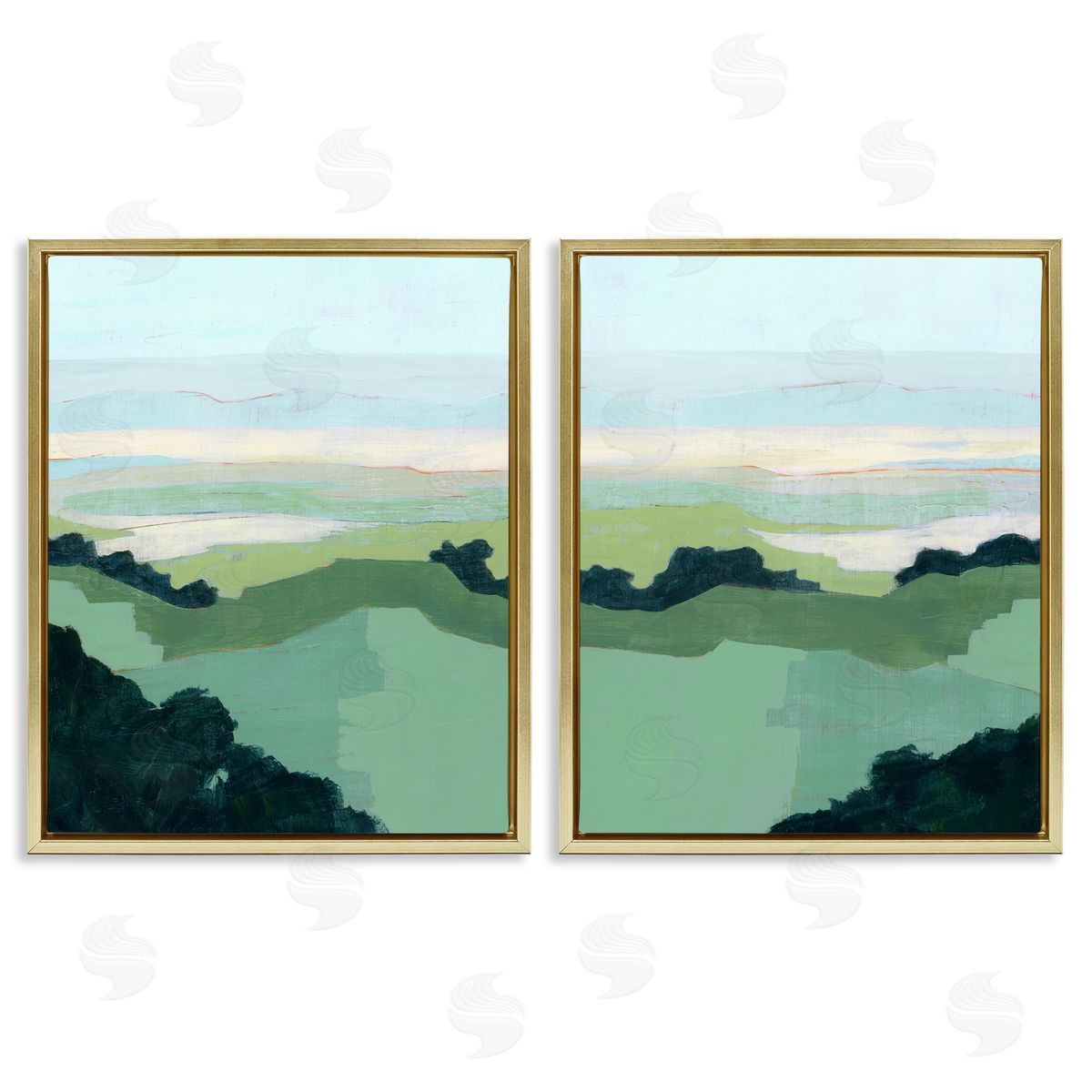 Hill Side Nautical Landscape Abstract Gold Floating Frame Canvas Wall Art, Home Decor by Grace Popp