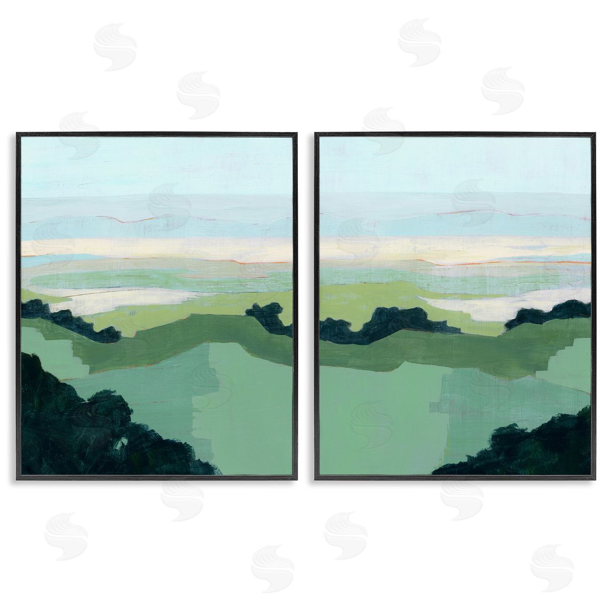 Hill Side Nautical Landscape Abstract Black Frame Print Wall Art, Home Decor by Grace Popp