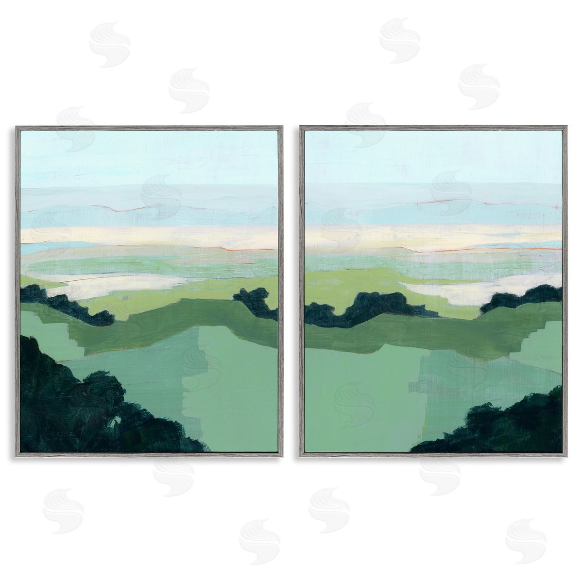Hill Side Nautical Landscape Abstract Grey Frame Print Wall Art, Home Decor by Grace Popp