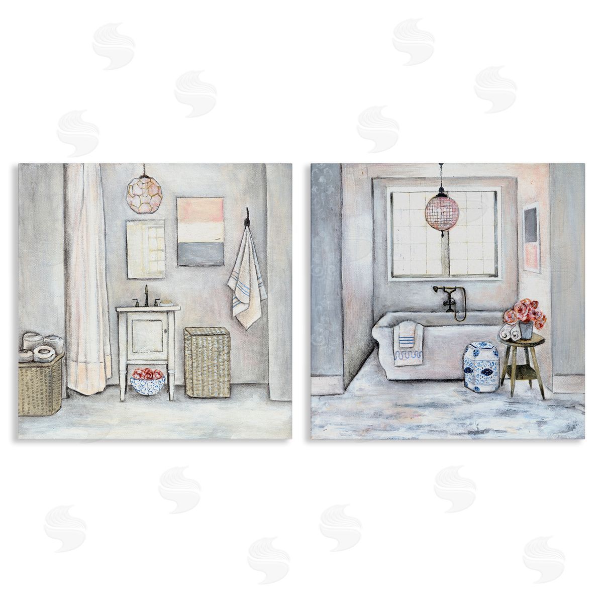 Bathroom Interior Soft Cottage Design Canvas Wall Art, Home Decor by R. Rig