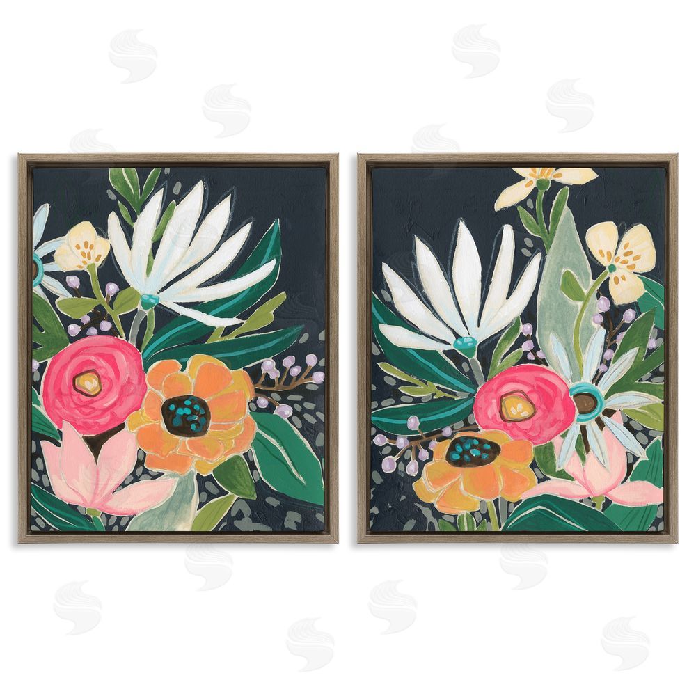 June Erica Vess Abstract Tropical Whimsical Flower Petals Brown Floating Frame Canvas Wall Art Print