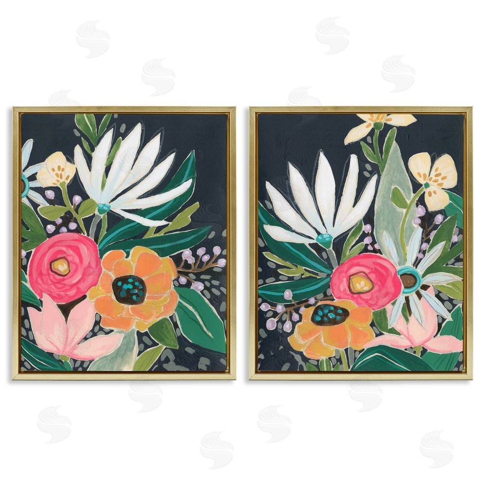 June Erica Vess Abstract Tropical Whimsical Flower Petals Gold Floating Frame Canvas Wall Art Print