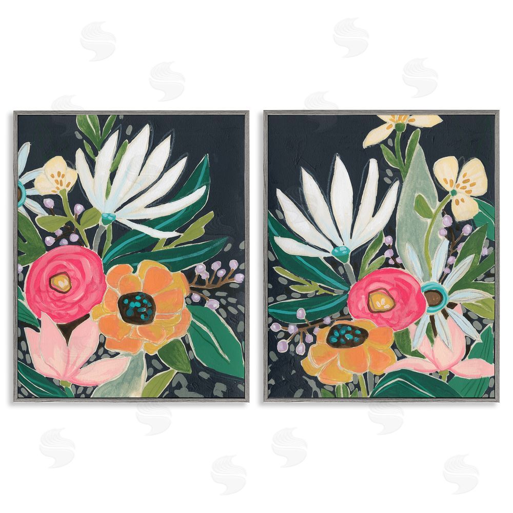 June Erica Vess Abstract Tropical Whimsical Flower Petals Gray Framed Giclee Wall Art Print